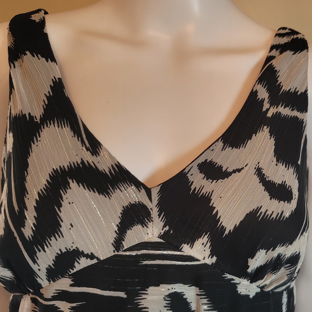 BLACK/WHITE PRINT SLEEVELESS DRESS by R&M RICHARDS, SZ 6P - Picture 10 of 12